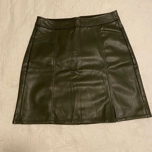 High waisted green leather skirt